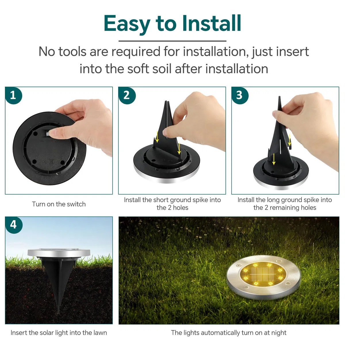 8 Pezzi Luci Solari da Giardino Esterno, 8 LEDs Lampade Solare da Terra IP65 Impermeabile, Faretti Sepolta Solari a da Esterno, per Patio, Piscina, Vialetto, Marciapiede, Prato(Bianco Caldo)