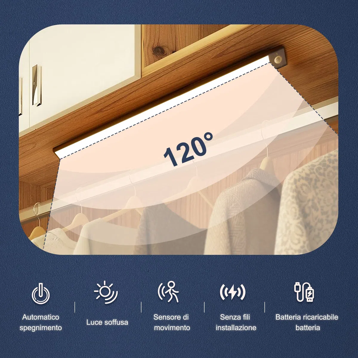 AiQInu Luce Armadio 146 LED con Sensore Movimento, USB Ricaricabile Led Sottopensile,40cm Dimmerabile Lampada Armadio con Striscia Magnetica Adesiva per Cucina, Scale, Corridoi