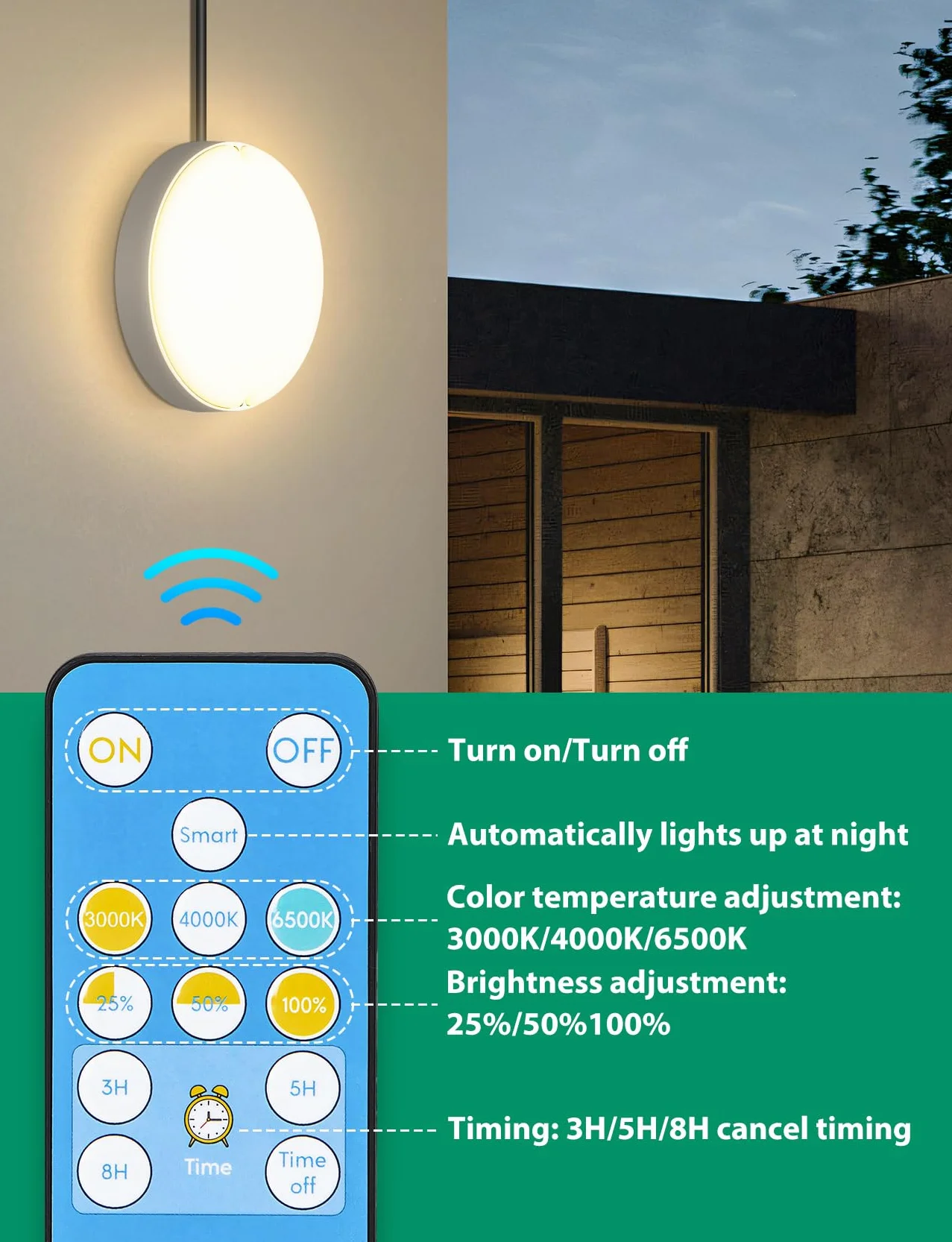 Aigostar Luce Solare Led Esterno con Telecomando 50W 500LM Lampade da Esterno solari IP65 Impermeabile plafoniera solare per interni/esterni, regolabile 3000K/4000K/6500K, Lunghezza cavo 3M