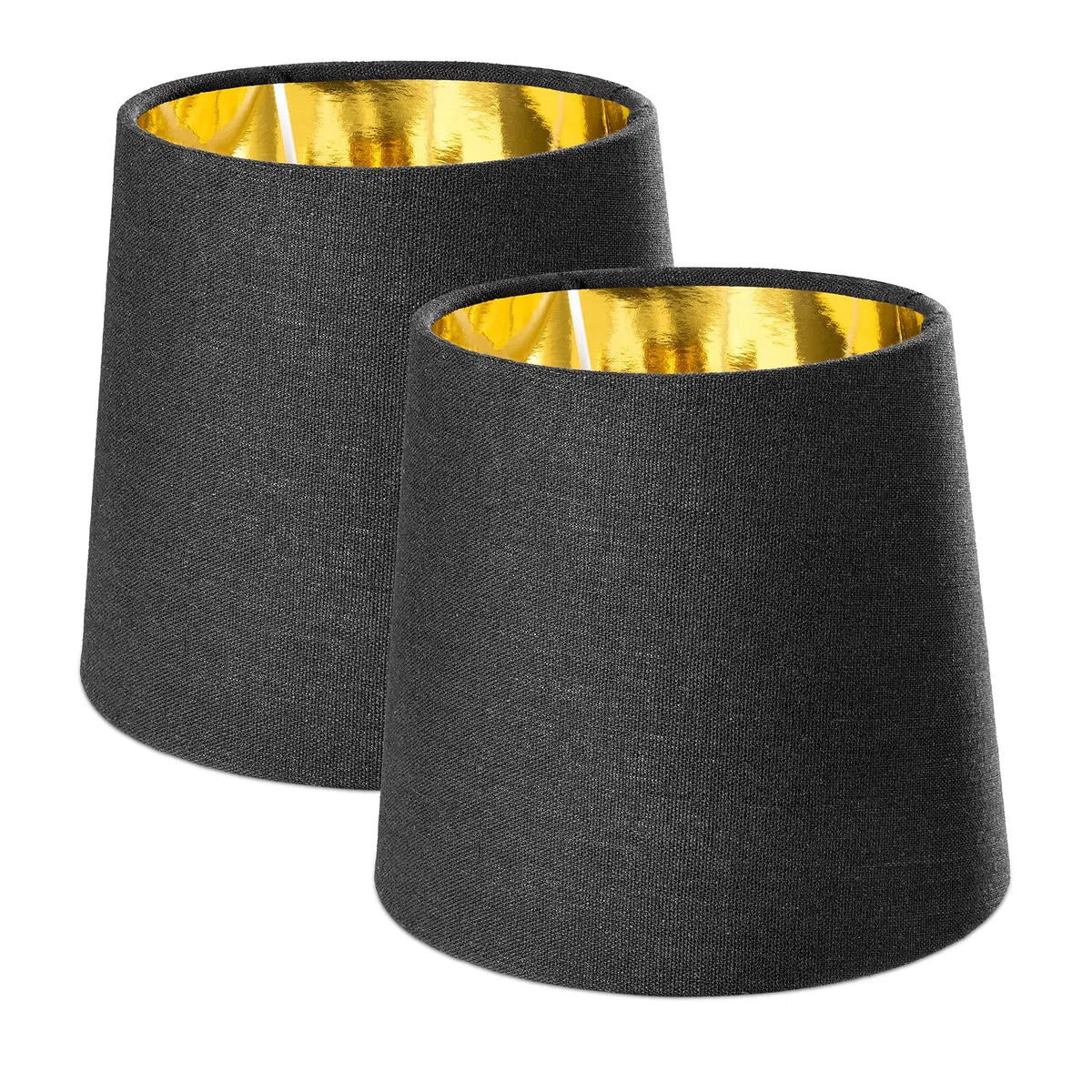 Navaris Set 2x Paralume Lampada in Tessuto Nero Interno Dorato - Para Lume Abatjour Luce da Tavolo Lampadina E14 - Paralumi Neri Ø172-137x152mm