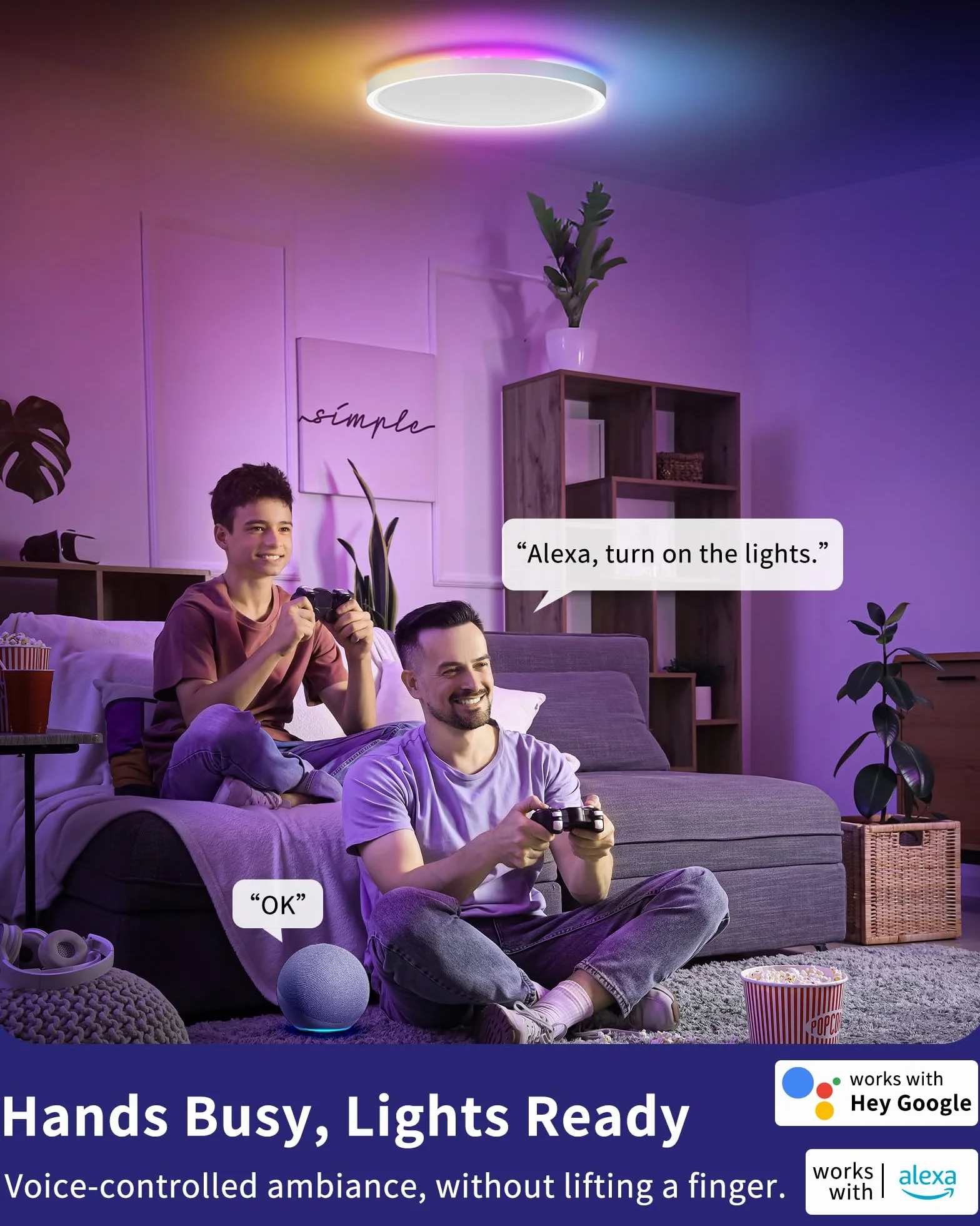 Plafoniera LED Smart Dimmerabile 24W con Telecomando e Controllo WiFi – Lampada da Soffitto Ultra Sottile con Retroilluminazione RGB, Alexa e Google Assistant, per Soggiorno e Camera