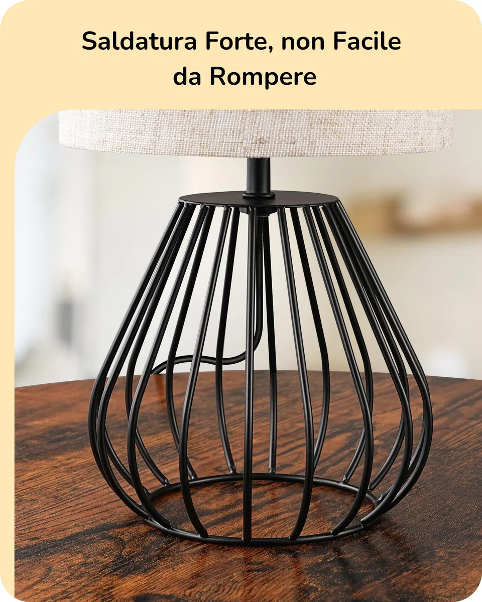 EDISHINE Lampada da Comodino in Lino Beige, Lampadina LED E14 Bianco Caldo 2700K Inclusa, Lampada da Tavolo Moderna per Camera, Ufficio, Soggiorno