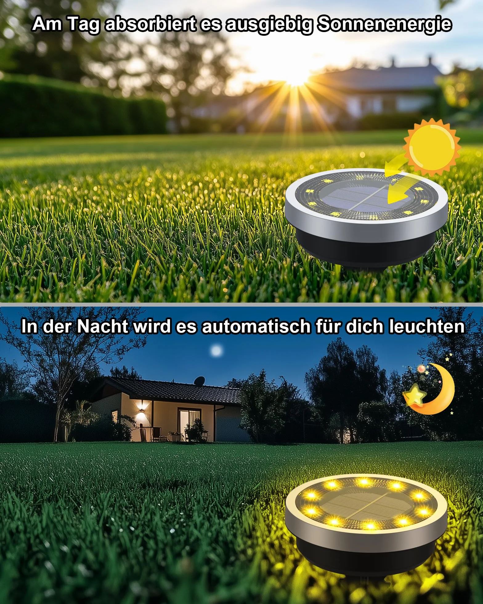 Luci Solari per Giardino IP65, Nuovo stile 2026 Lampade Solare Esterno Incasso Faretti a Terra Luce Sepolta Solare Impermeabile per Prato Vialetto Scala Paesaggio (14, bianco caldo)