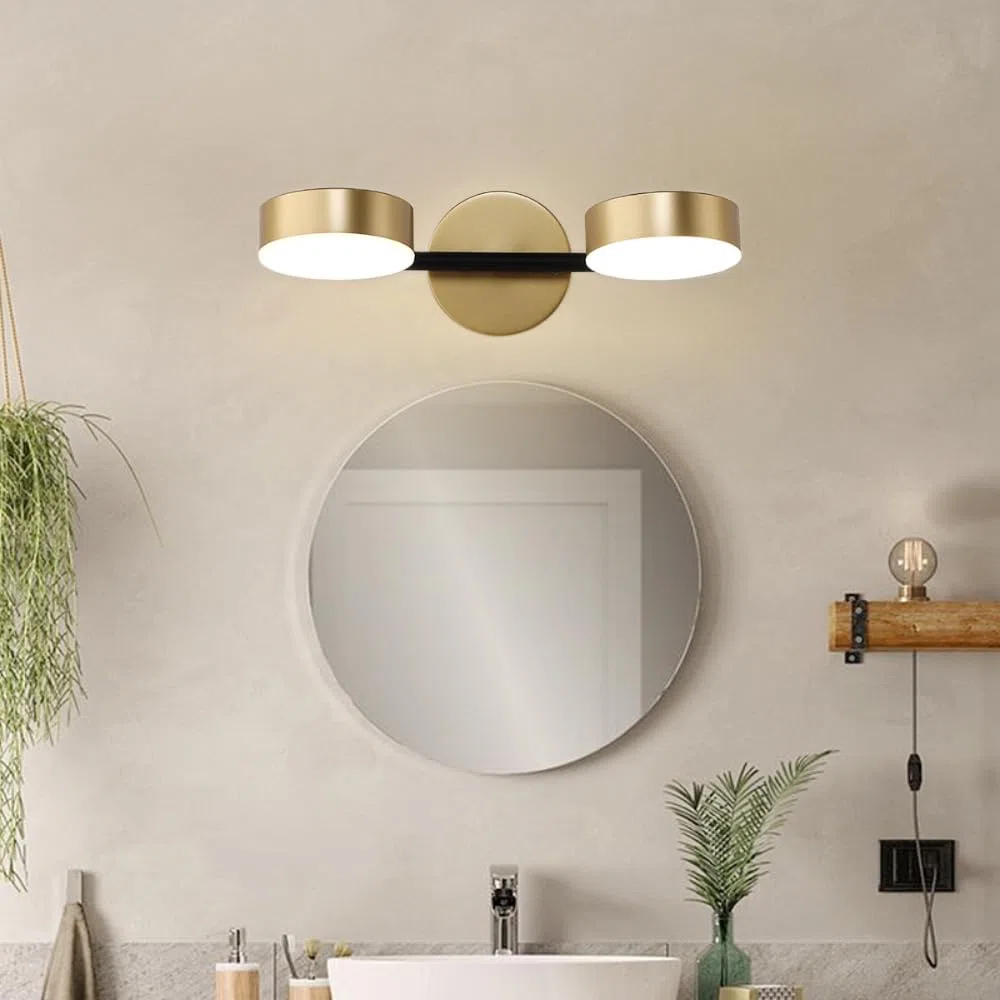 XINYASEE Applique moderna, lampada da parete per il bagno, lampada da parete a LED dorata da 8-12 W, design a doppia luce, adatta per specchi da bagno, camere da letto e soggiorni. (Due teste)