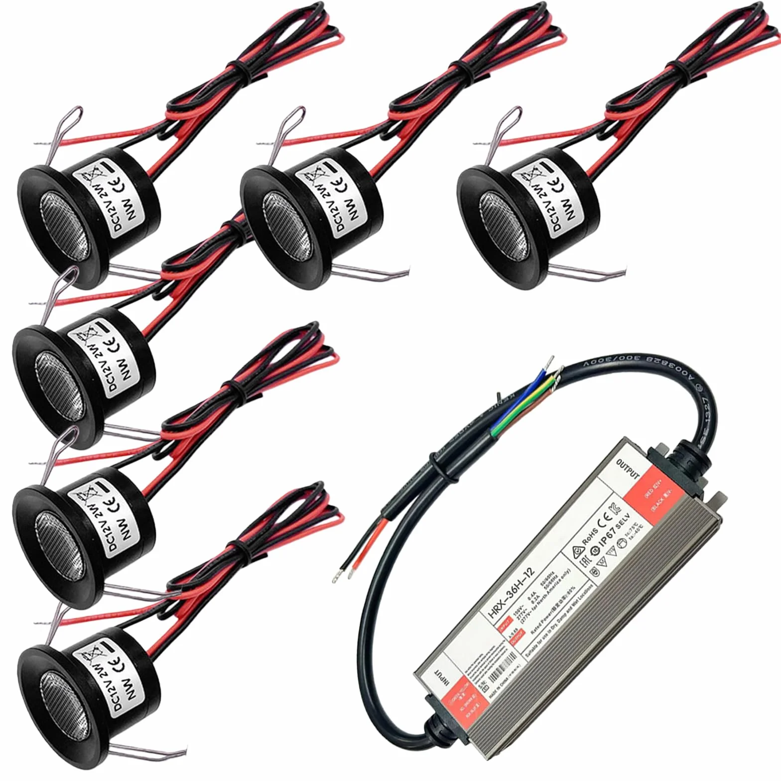 Faretto da incasso a LED, 12 V, 2 W, set di 6 faretti da incasso IP65, mini faretto LED bianco caldo, 3000 K, per bagno, cucina, tettoia e scale, con trasformatore da 230 V