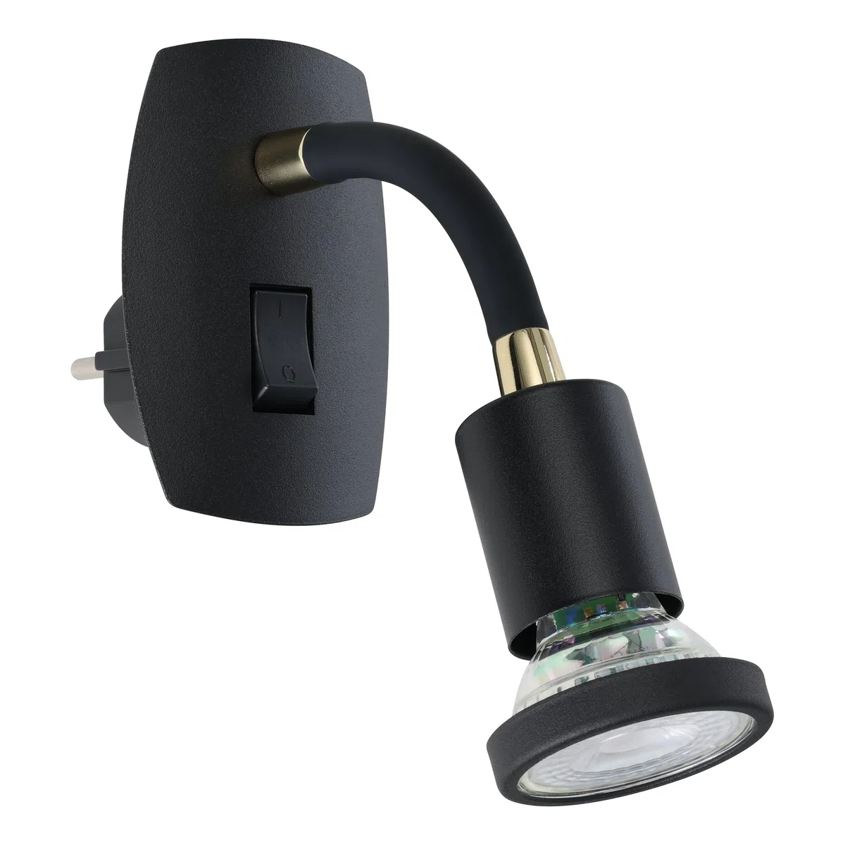 Eglo Lampada da presa Parrini, illuminazione con interruttore, spot orientabile e braccio flessibile, metallo e plastica nero e ottone, luce calda
