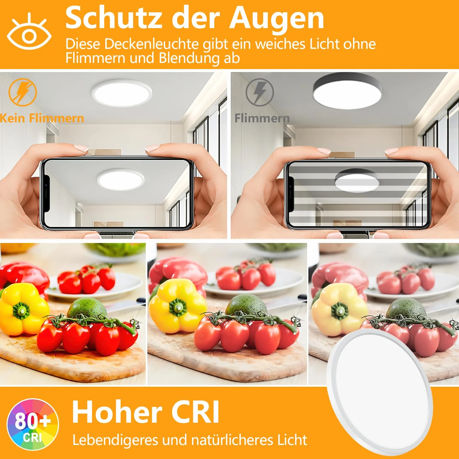 18W 2448LM 3000K Plafoniera Led Soffitto Moderna, IP44 Lampada da Soffitto Rotonda per Garage Corridoio Bagno Camera da letto Cucina Seminterrato Ø22CM (2 pezzi)