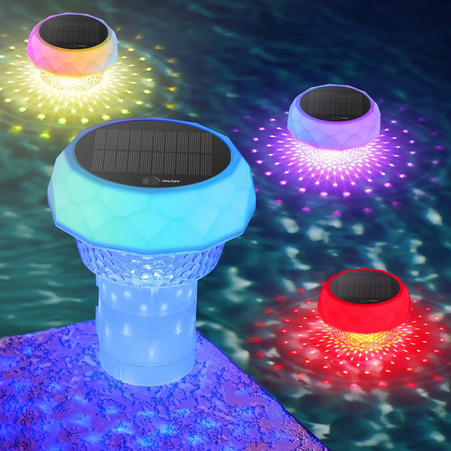 Luce per piscina solare – LED RGB con telecomando RF, contenitore per pastiglie di cloro, luce galleggiante impermeabile IP68 per piscina, giardino e decorazioni esterne