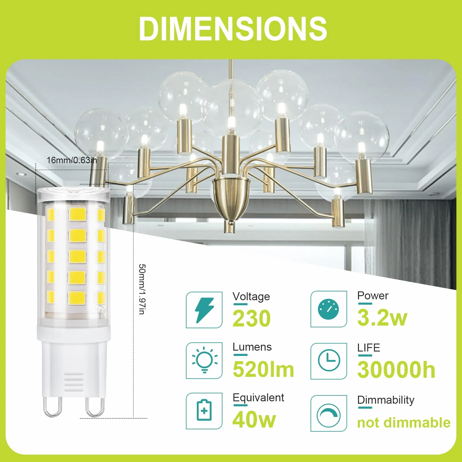 GY Lampadine LED G9, 3.2W Equivalente 40W, 520 Lumen, 4000K Luce Naturale, Attacco G9, Risparmio Energetico, Senza Sfarfallio, Non Dimmerabile, 10 Pezzi