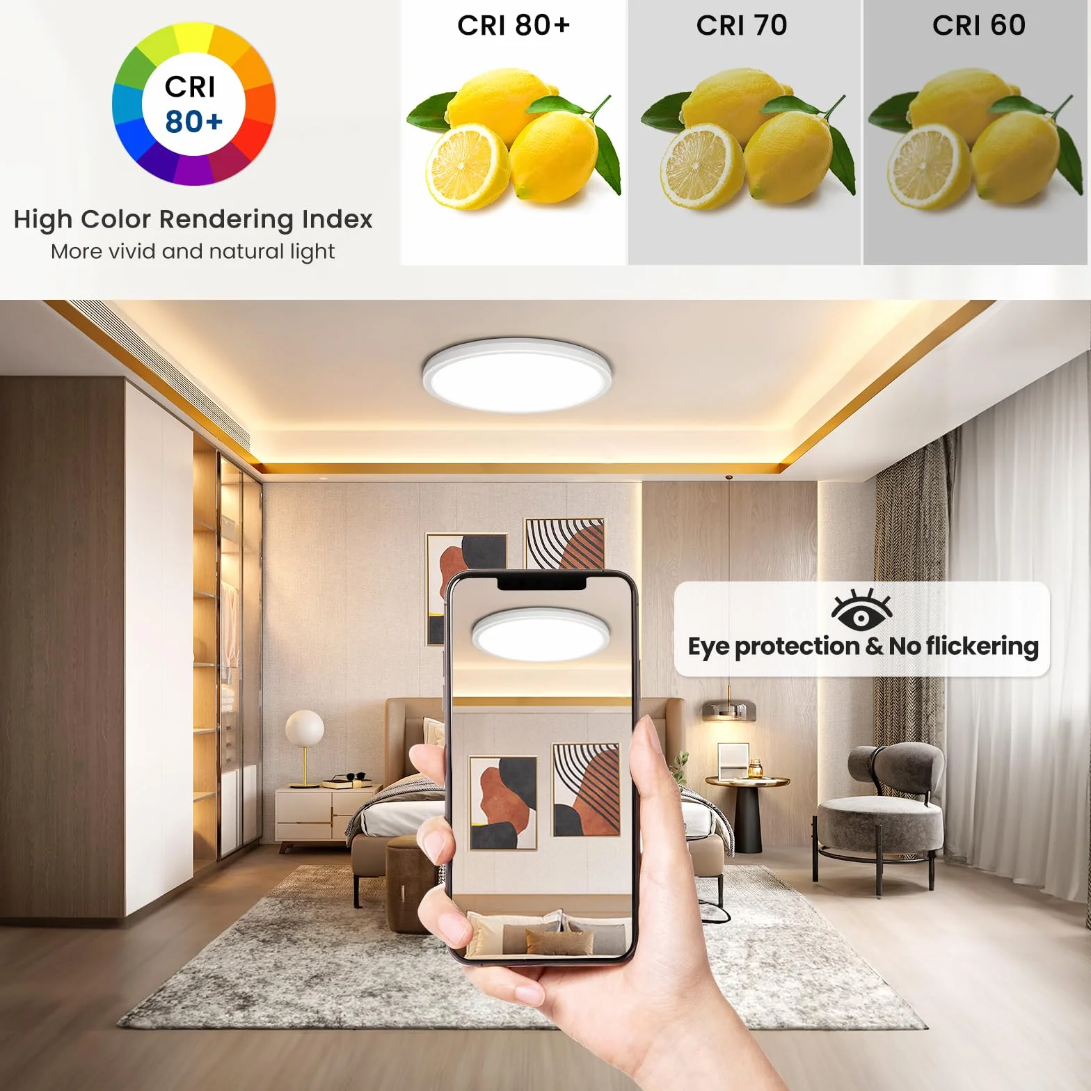 Plafoniera LED Soffitto Dimmerabile 24W, Plafoniere Lampada con Telecomando, Luce Notturna Dimmerabile 1800K, Pannello Dimmerabile 3000K-6500K per Camere da Letto, Camerette, Soggiorni, Ø30CM