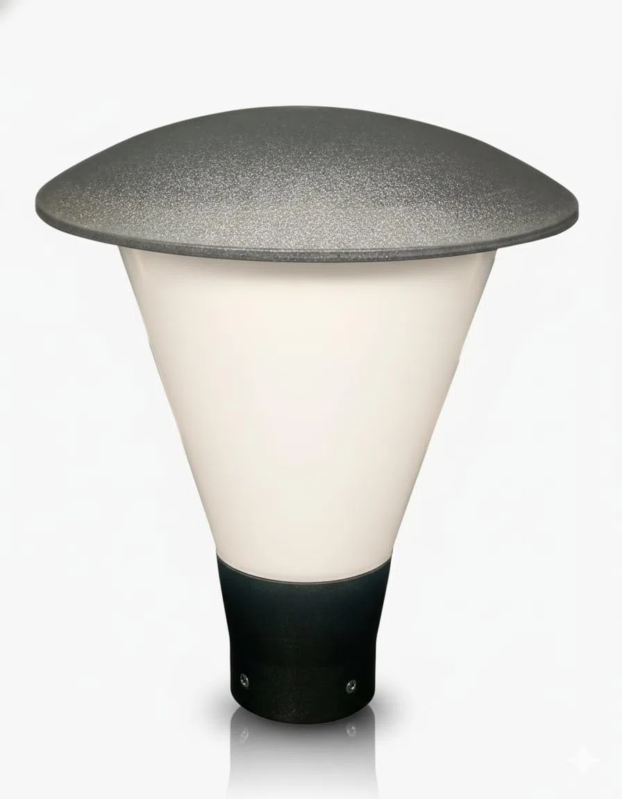 Lampione Testa Palo Ø 60mm Made in Italy, Attacco E27 IP65, Anti-Corrosione Ideale per Zone di Mare, Lanterna da Giardino in Policarbonato, Bianco/Trasparente (Lampadina Esclusa)