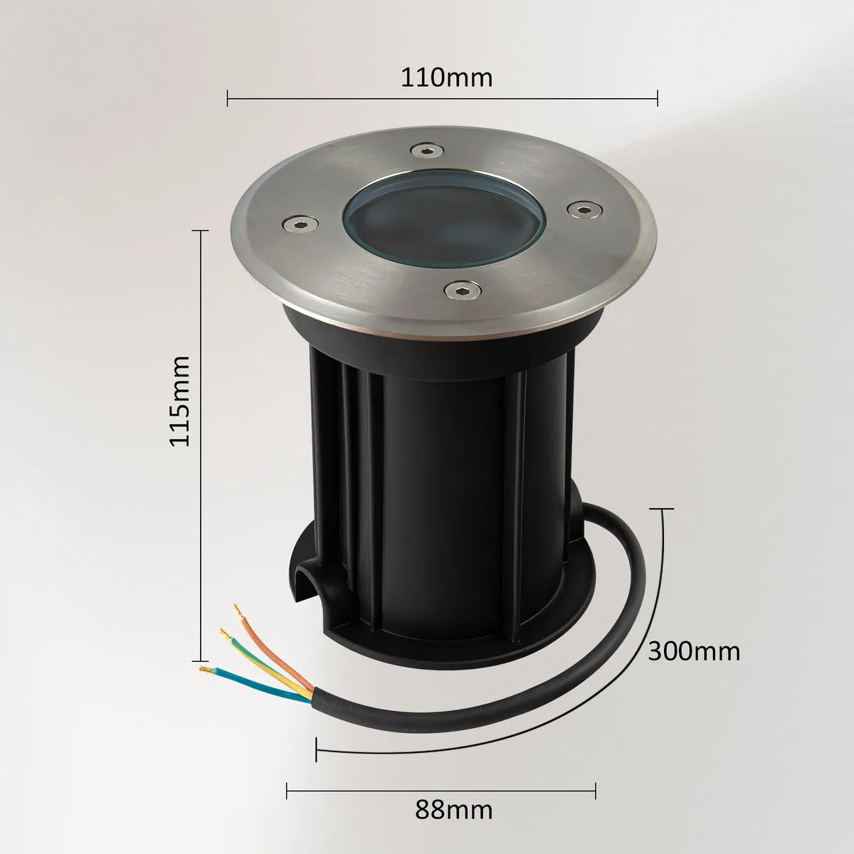 Faretto da incasso a LED IP67 attacco GU10 faretti led esterno, 230V Faretti da Pavimento rotonde Luci da incasso calpestabile da Segnapasso esterno terra, 30cm cavo preinstallato, Ø11x12cm