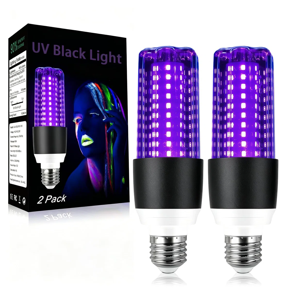 2 Pezzi Lampadina UV 15W, Lampadina Luce Nera E27, 395-400nm Black Light Bulb, Lampadina Ultravioletti per Festa Glow, Acquario, Bar, Poster Fluorescente, Halloween, Discoteca