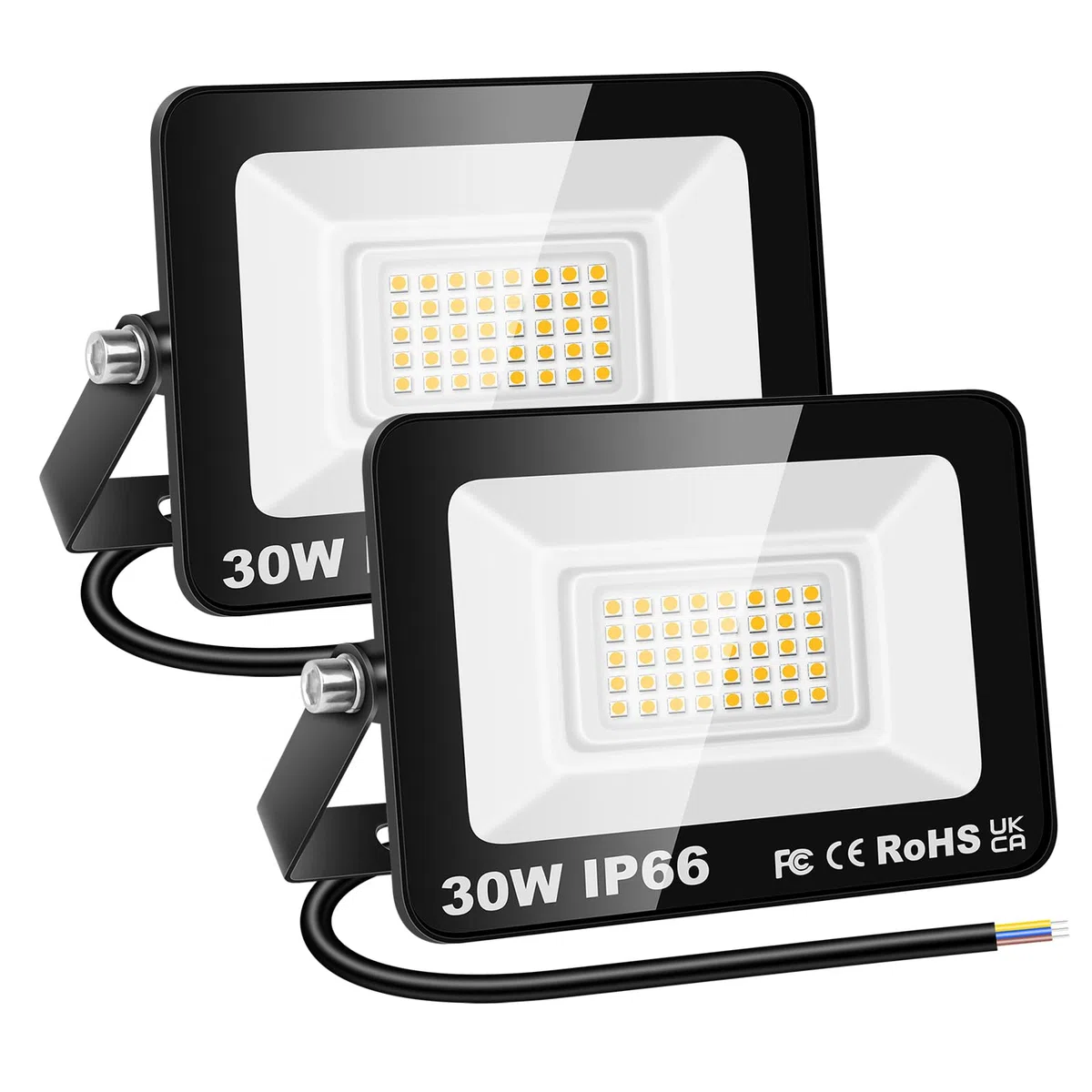 RIGIDON 2x 30W Luci da Esterno, 3000 Lumens Faretto Led, Fari di Sicurezza, Proiettore Led Esterno, Faretti LED Lampada Luce Bianca Naturale 3000K, IP66 Per Giardino Cortile Garage Piazza Officina