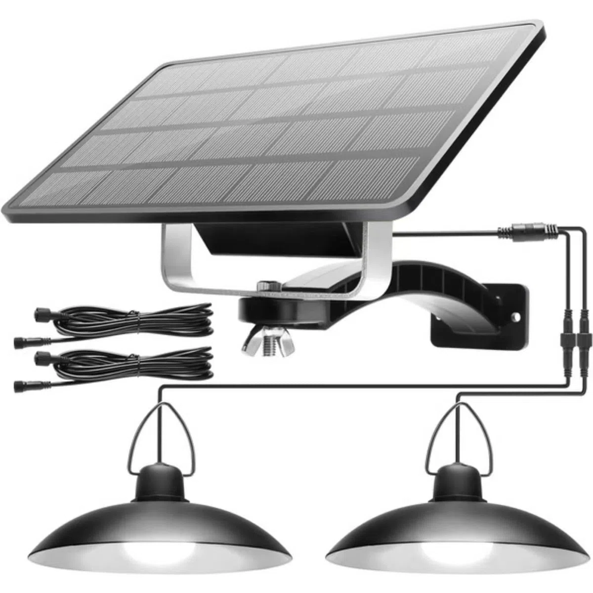 Luci solari a sospensione per interni/esterni, luci solari impermeabili con doppio capanno sospeso, lampada solare con accensione/spegnimento automatico dal crepuscolo all'alba