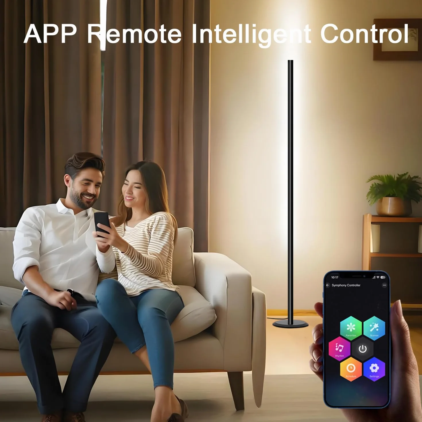 Lampade da Terra,RGB Dimmerabile Lampada da Terra LED con Telecomando e APP,16 Milioni di Colori,Sincronizzazione Musicale, 46 Modalità Scen,Lampada da Terra Angolare per Camera,Soggiorno,Nero