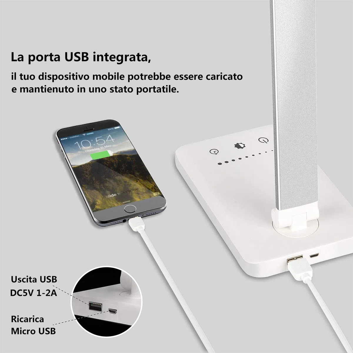 oxylops Lampada da Scrivania LED Protezione Degli Occhi, lampada Touch Control Pieghevole per cameretta,ufficio, con porta di ricarica USB, 10 livelli di luminosità 5 modalità di illuminazione (T13)