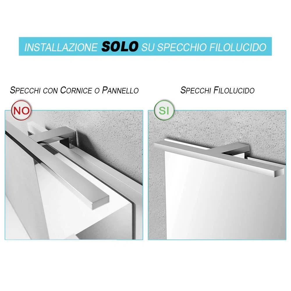 Inbagno Lampada specchio bagno LED, installazione su specchio a filo, luce naturale (Stile 3)