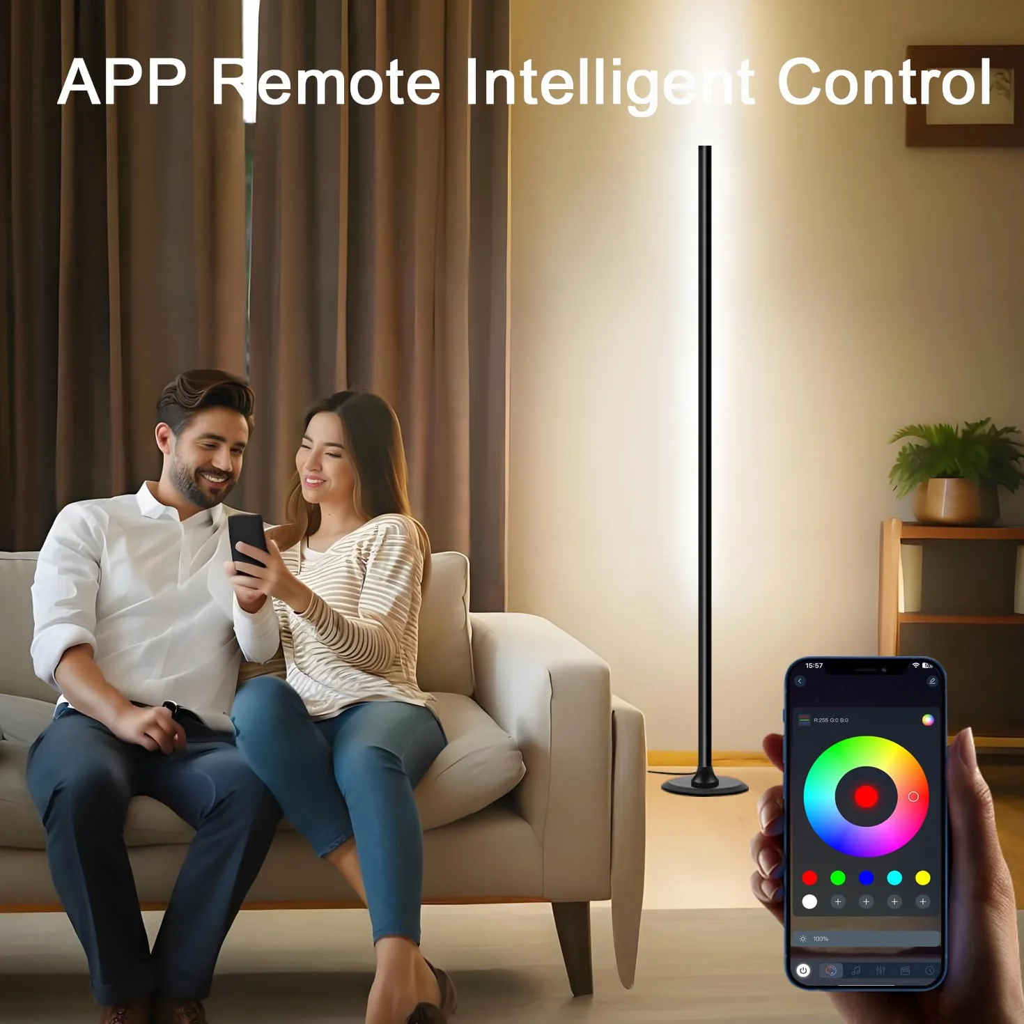 Lampade da Terra 1 pezzi,1.2m,RGBW Lampada da Terra LED con Telecomando e APP,16 Milioni di Colori,Sincronizzazione Musicale,234 Modalità Dinamiche,Lampada da Angolare per Camera,Soggiorno,Nero