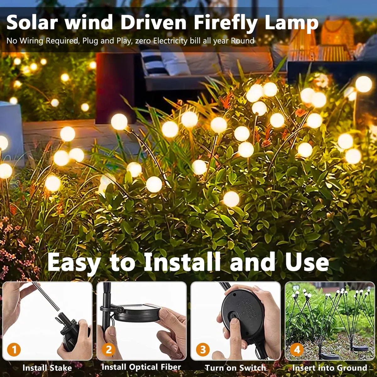4 Pezzi Lampade Solari Per Esterni Da Giardino, 10 Led Lucciole Luci Solari Per Esterni IP65 Impermeabili, Modalità Multiple Luce Lucciola Per Pathway Yard Patio Giardino