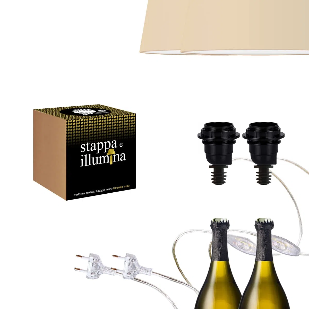 Standard | Trasforma Bottiglie in lampade in 30 Secondi, Bottiglia con foro da 15 a 22 mm, Magnum - Portalampada E27 - per Kit Lampada Bottiglia (2 pcs)