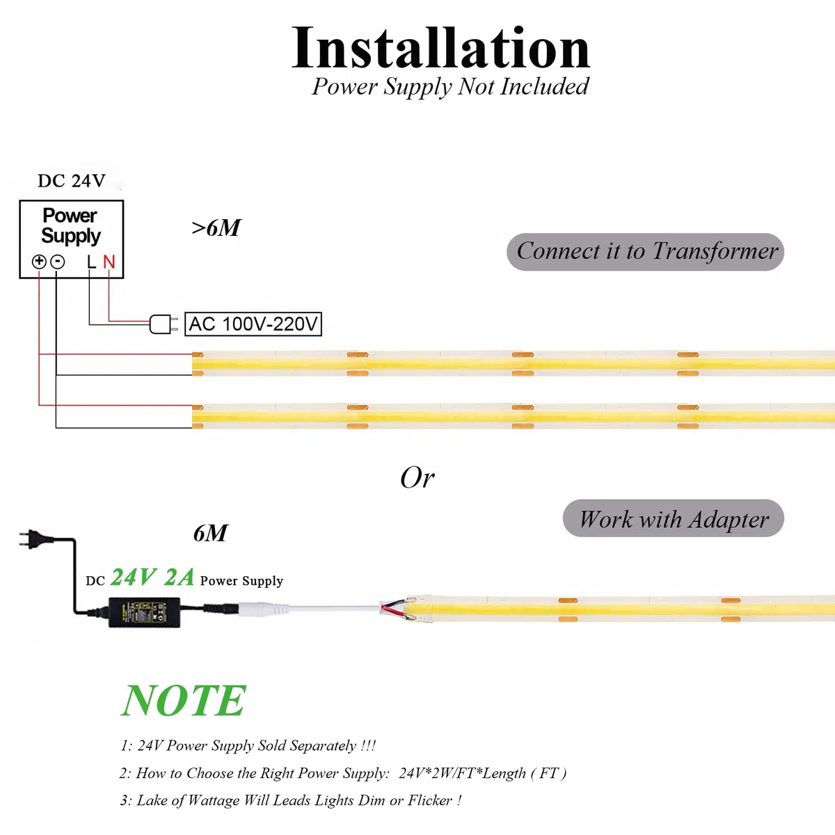 JOYLIT Striscia LED COB 24V 3000K Bianco Caldo da Interni 6 Metri 320LEDs/M 4500LM Luminosità Uniformi Luce CRI 90+ Luci Nastri Dimmerabile Flessibile Adesiva Strip LED (Solo Striscia LED)