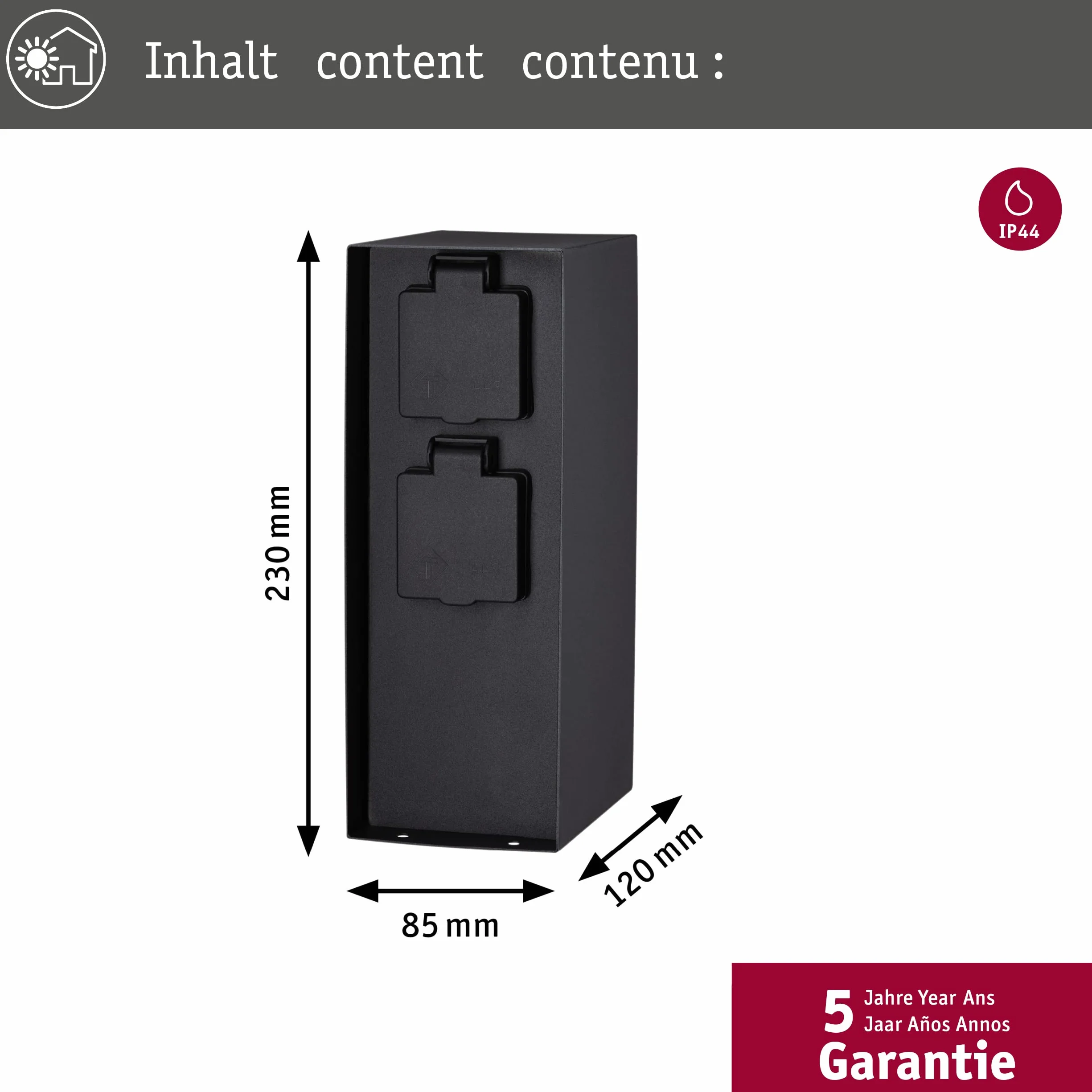 Paulmann 94313 Colonna con prese elettriche Outdoor RIO 4 prese max. 3650 Watt illuminazione per esterni antracite illuminazione da giardino acciaio inox comando