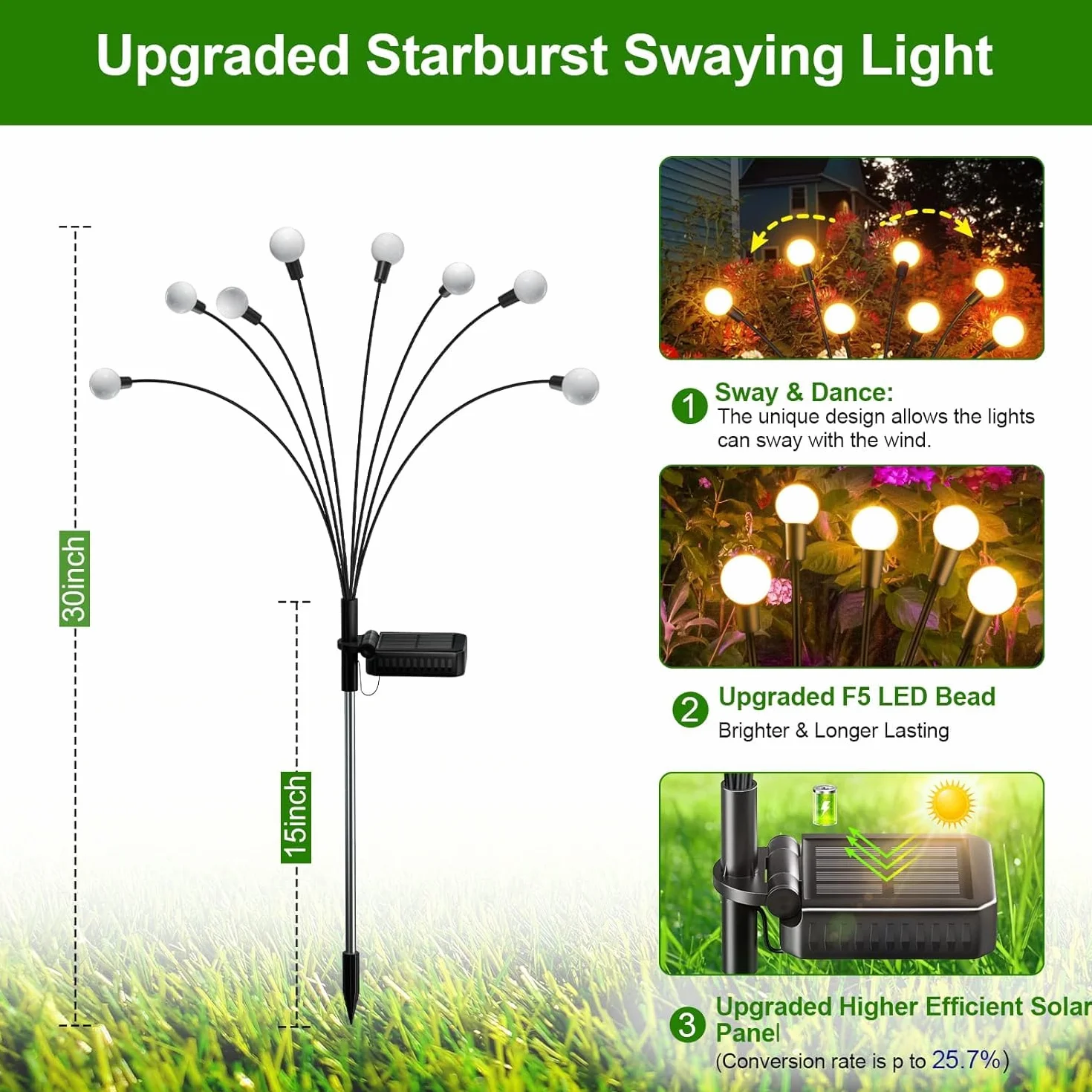Kizozo Firefly Luci Solari da Esterno Giardino 4PACK 40 LED, Ornamenti Decorazioni da Giardino IP65 Impermeabile, Luci Solari da Esterno, Bianco Caldo
