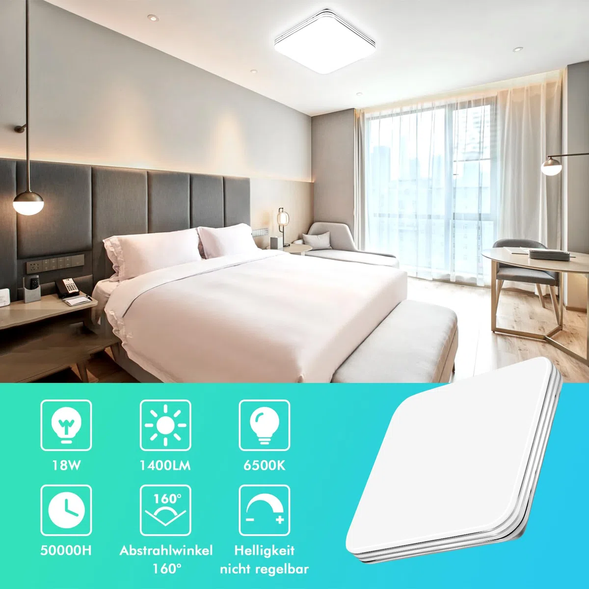 Plafoniera a LED con finiture argentate, 18W, 6500K, per corridoio, camera da letto, cucina, bagno, balcone e cantina. Ultrasottile e moderna, 21.7 cm.