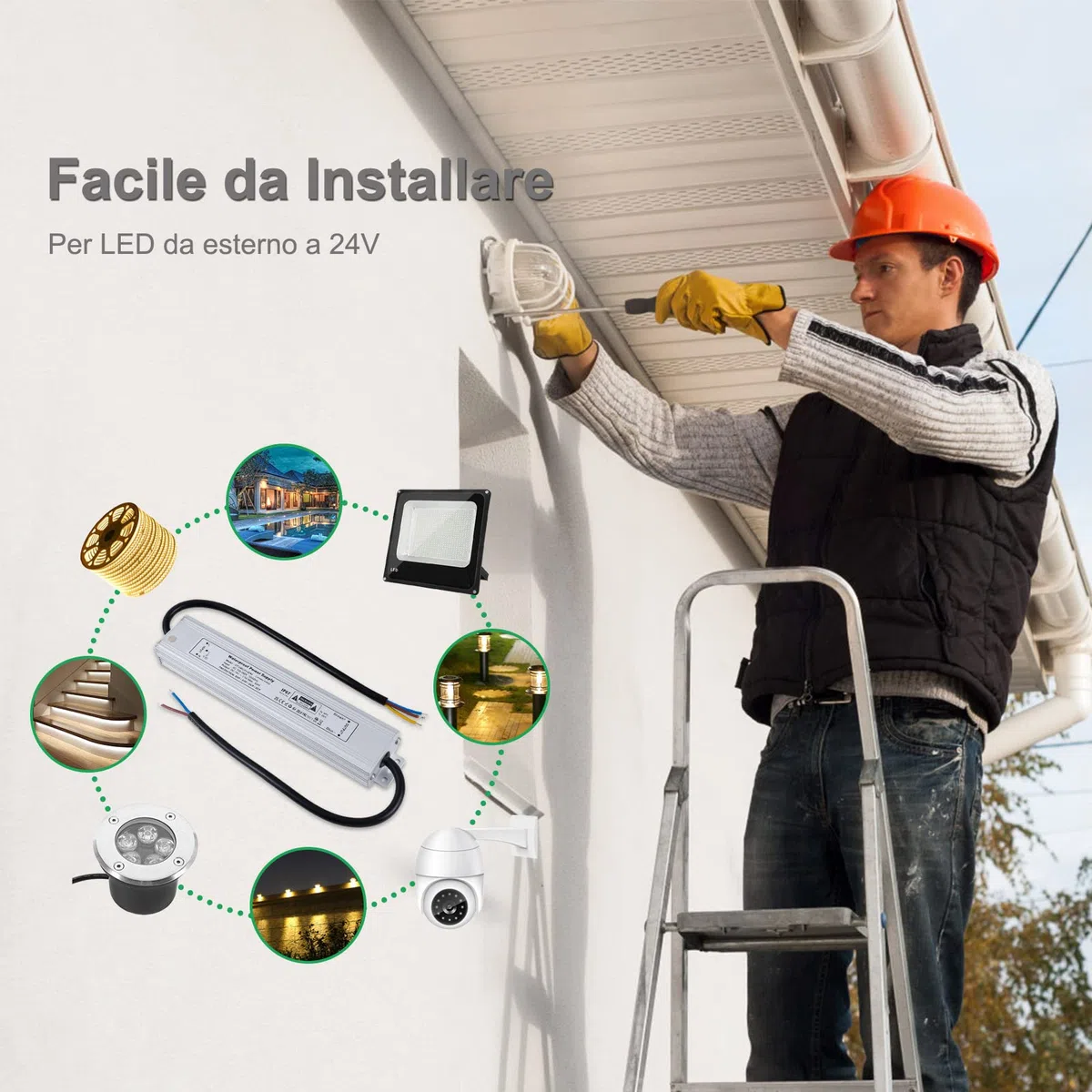 REYLAX Trasformatore LED 24V 60W Alimentatore 2.5A Impermeabile IP67 Driver LED AC 100-260V a DC 24V Trasformatori da Esterno Adattatore Led a Tensione Costante Power Supply Bassa Tensione