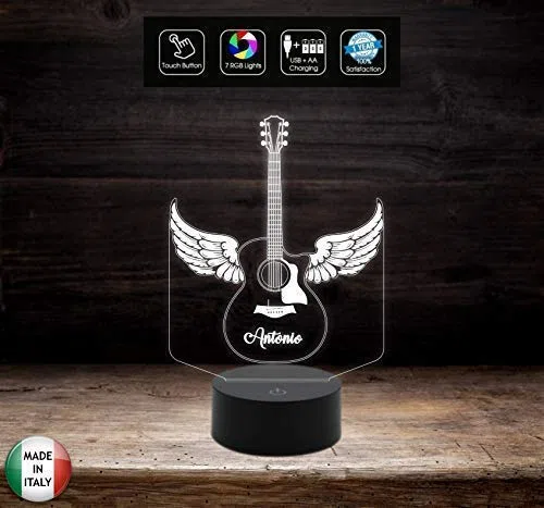 Idea regalo MUSICISTA Lampada led CHITARRA classica personalizzabile nome MUSICA