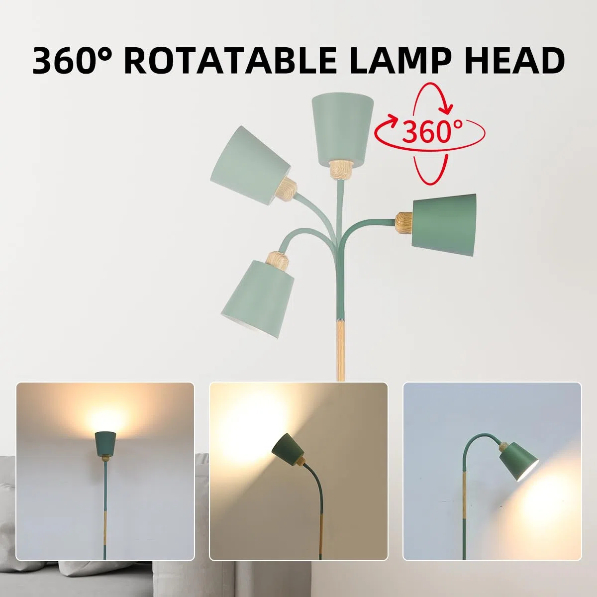 ANTENLICHT VILI | Lampada a stelo per soggiorno, attacco E27, max. 60 W, altezza 159 cm, lampada da lettura con cavo da 200 cm, senza lampadina, camera da letto e studio, verde