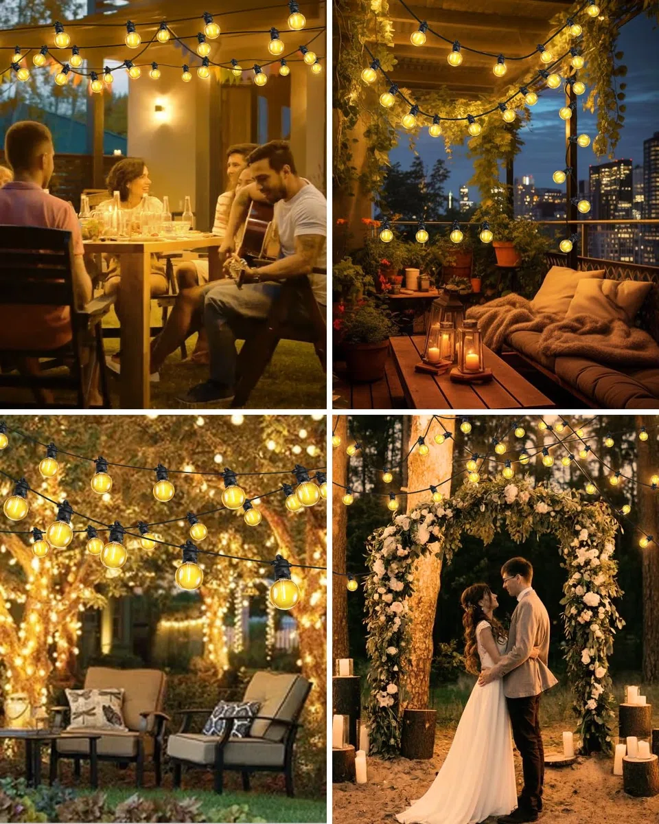 Bowfar Catena Luminosa Esterno Solare, 15M 25 + 2 G40 Lampadine Luci Solari da Giardino con Telecomando, Impermeabile IP68 Luci Gazebo Solari per Balcone, Terrazza, Feste, Giardino, Patio, Matrimonio
