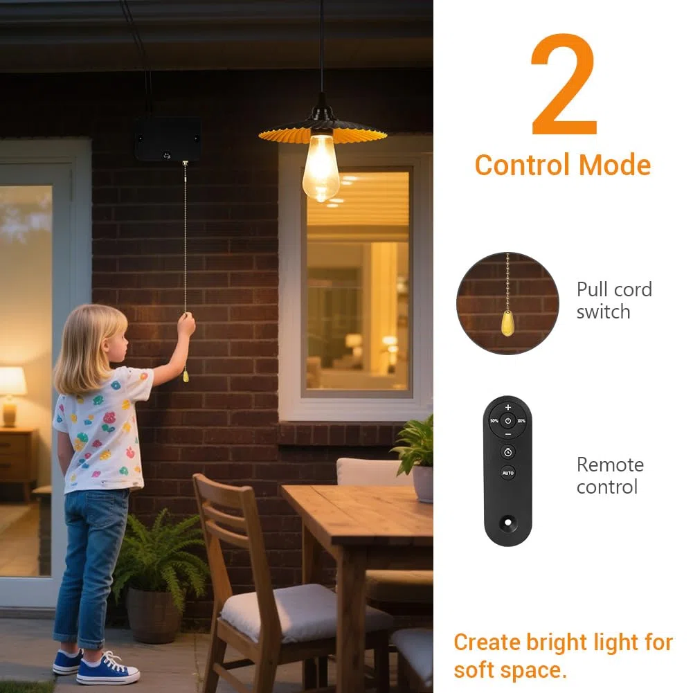 HOTUT Lampada solare da esterno ed Interno, Lampadario Solare con Telecomando e Timer, IP54 Impermeabile Lampada Solare con Sensore per Giardino, Agriturismo, Garage, Balcone, Dimmerabile