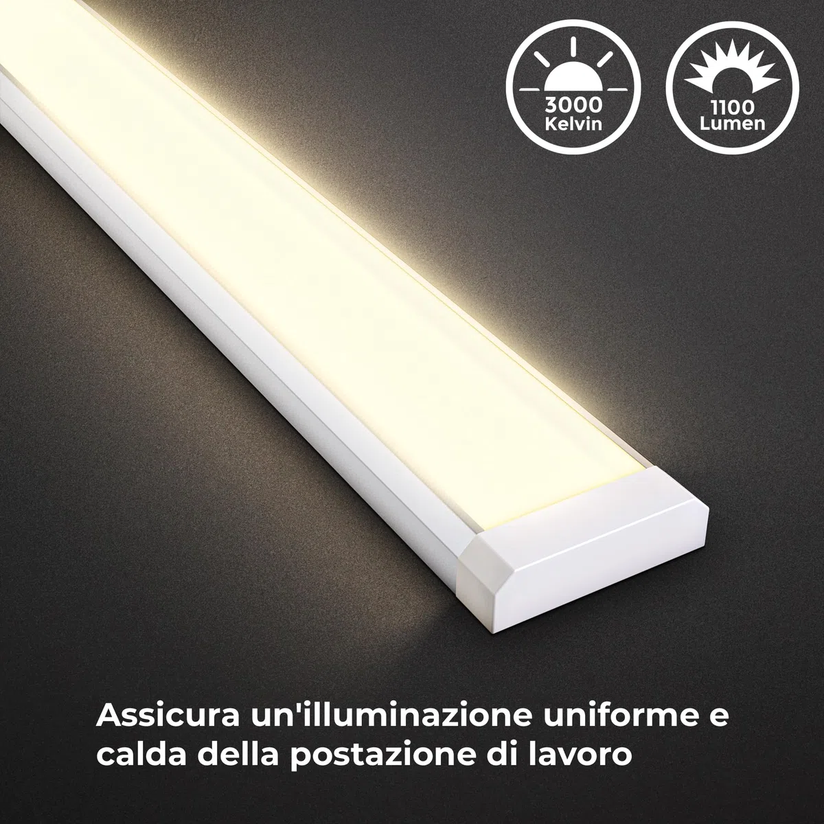 B.K.Licht - Lampada sottopensile cucina LED con interruttore on/off, luce bianca calda, cavo di collegamento incluso, lampada sottopensile, lampada led sottopensile, 57,5x4,9x1,3 cm, bianco-argento