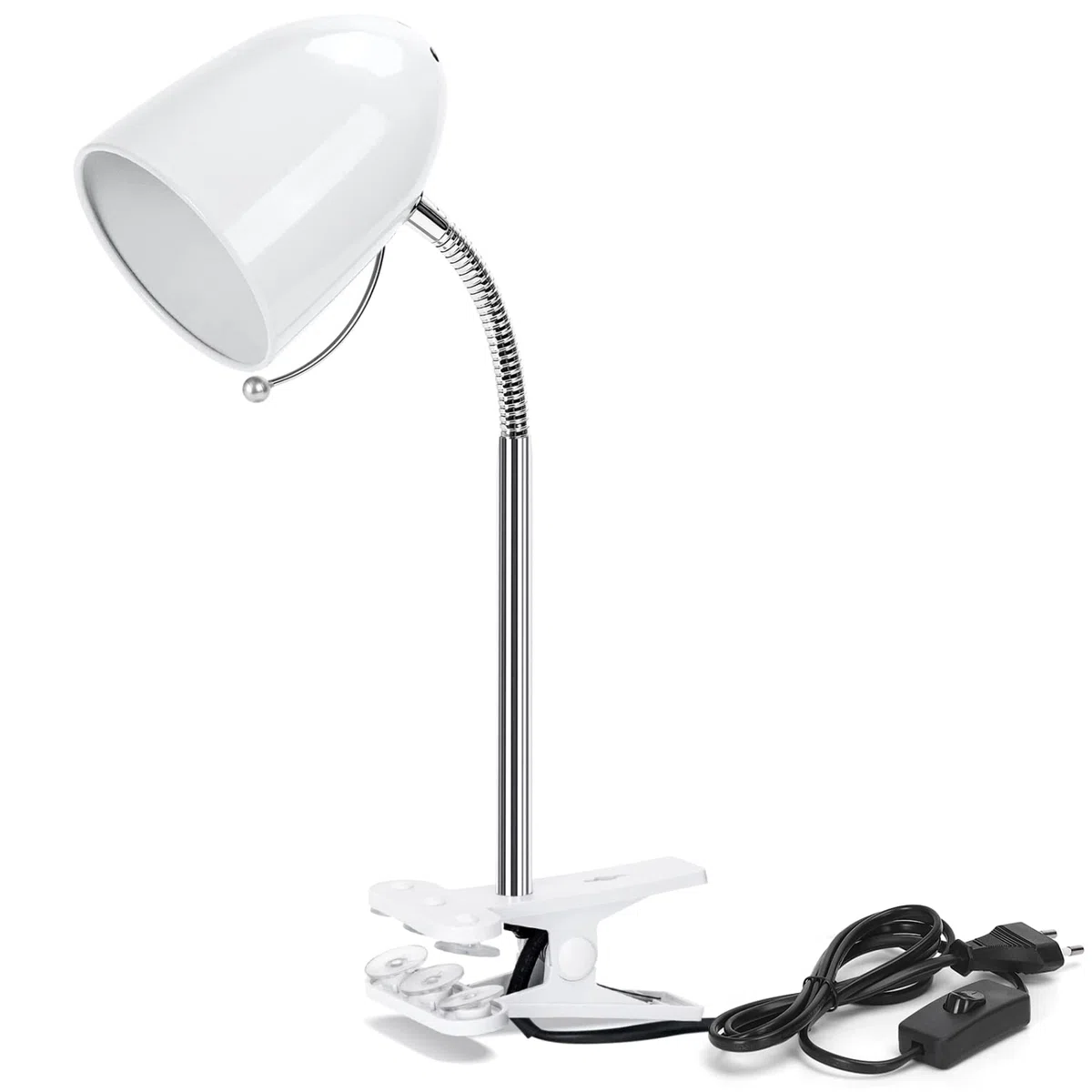 Aigostar Lampada da Lettura Vintage E27, Lampada con Pinza in Metallo Flessibile e Regolabile, Lampada da Scrivania con Clip con Spina, Cavo da 1,5 m con Interruttore, Bianco