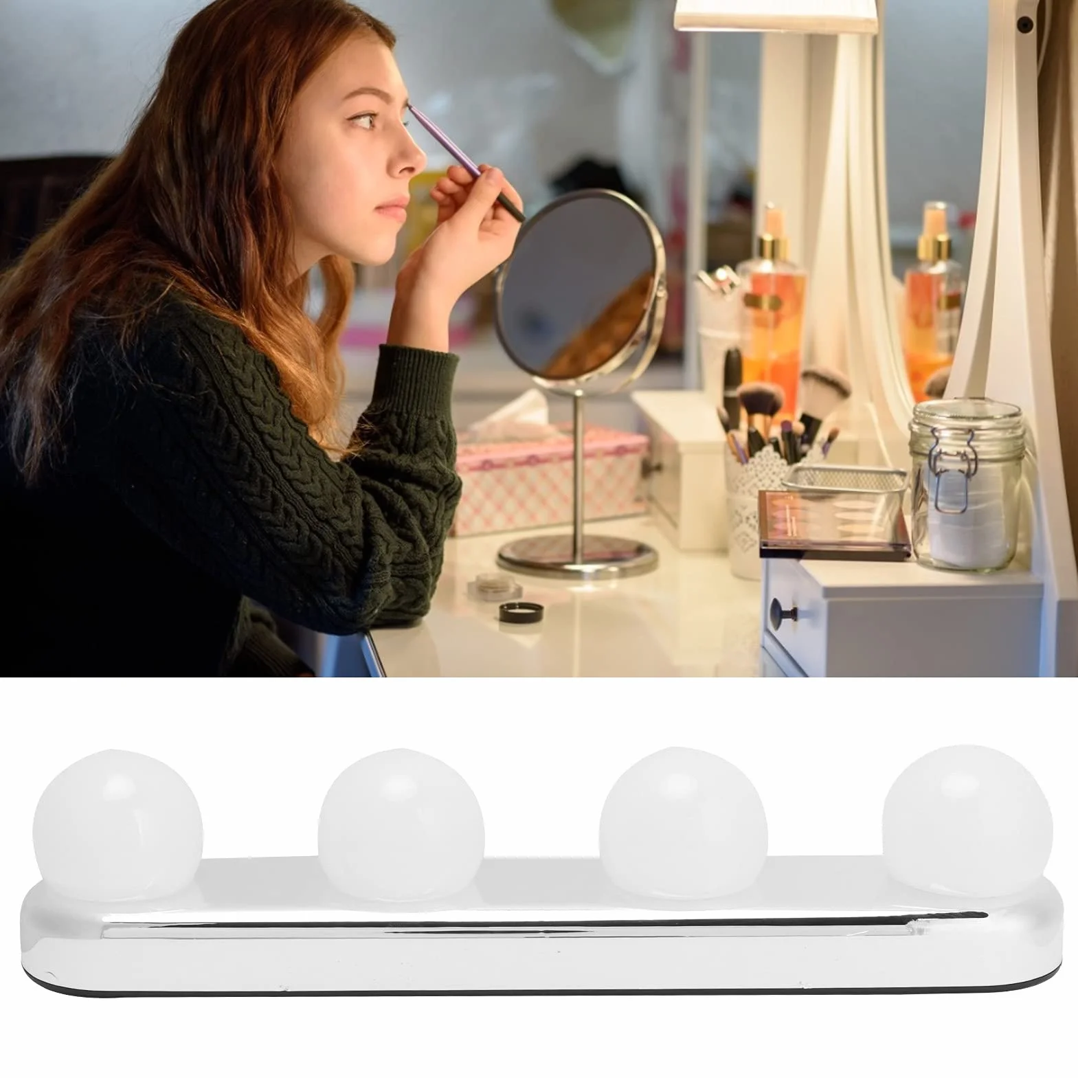Qcwwy Luci per Trucco a LED Lampada per Trucco Senza Fili in ABS a 4 Luci per Specchio per Tavolo da Bagno