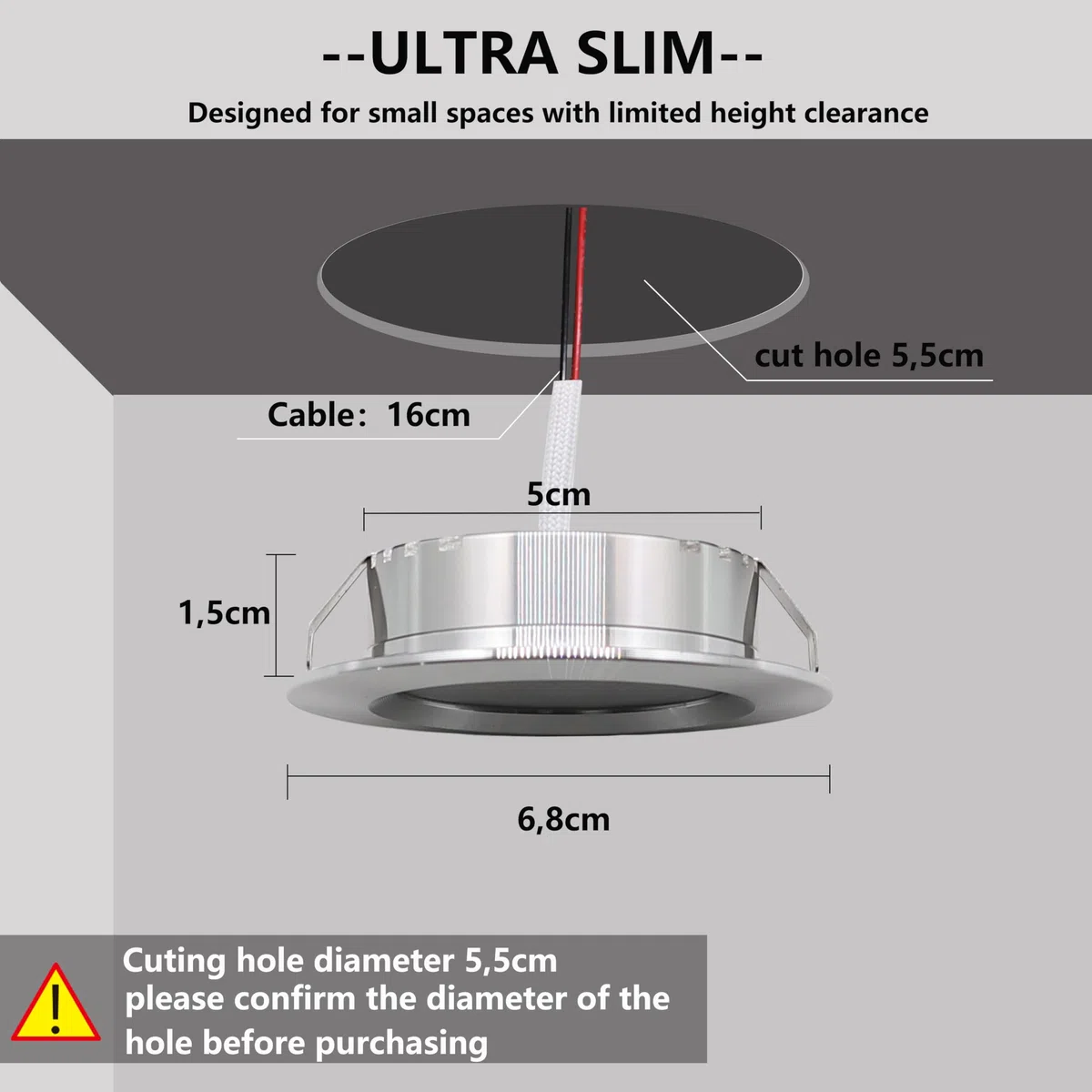 Faretti Led da Incasso per Cartongesso,4 Pezzi, 3W Faretti Led Soffitto, IP44 AC 220-230V Faretto LED Interno Alluminio Ultrasottili 15mm Per Luci Cucina Bagno Camper (Argento Bianco Freddo 6000k)