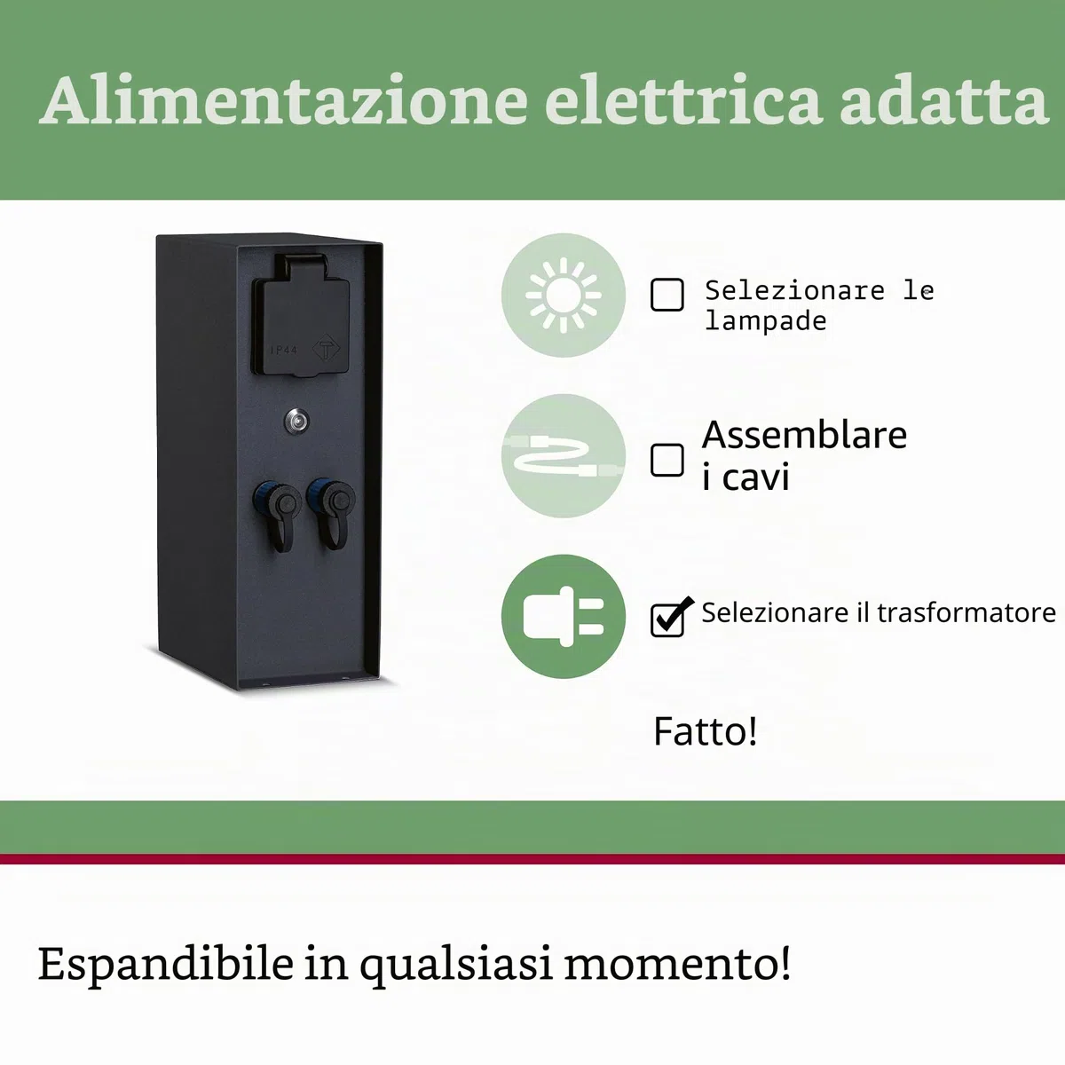 Paulmann 94701 Lampada esterni Plug&Shine accessorio colonna per prese elettriche Rio sensore crepuscolare IP44 antracite 2x 230V 2x Plug & Shine 24V