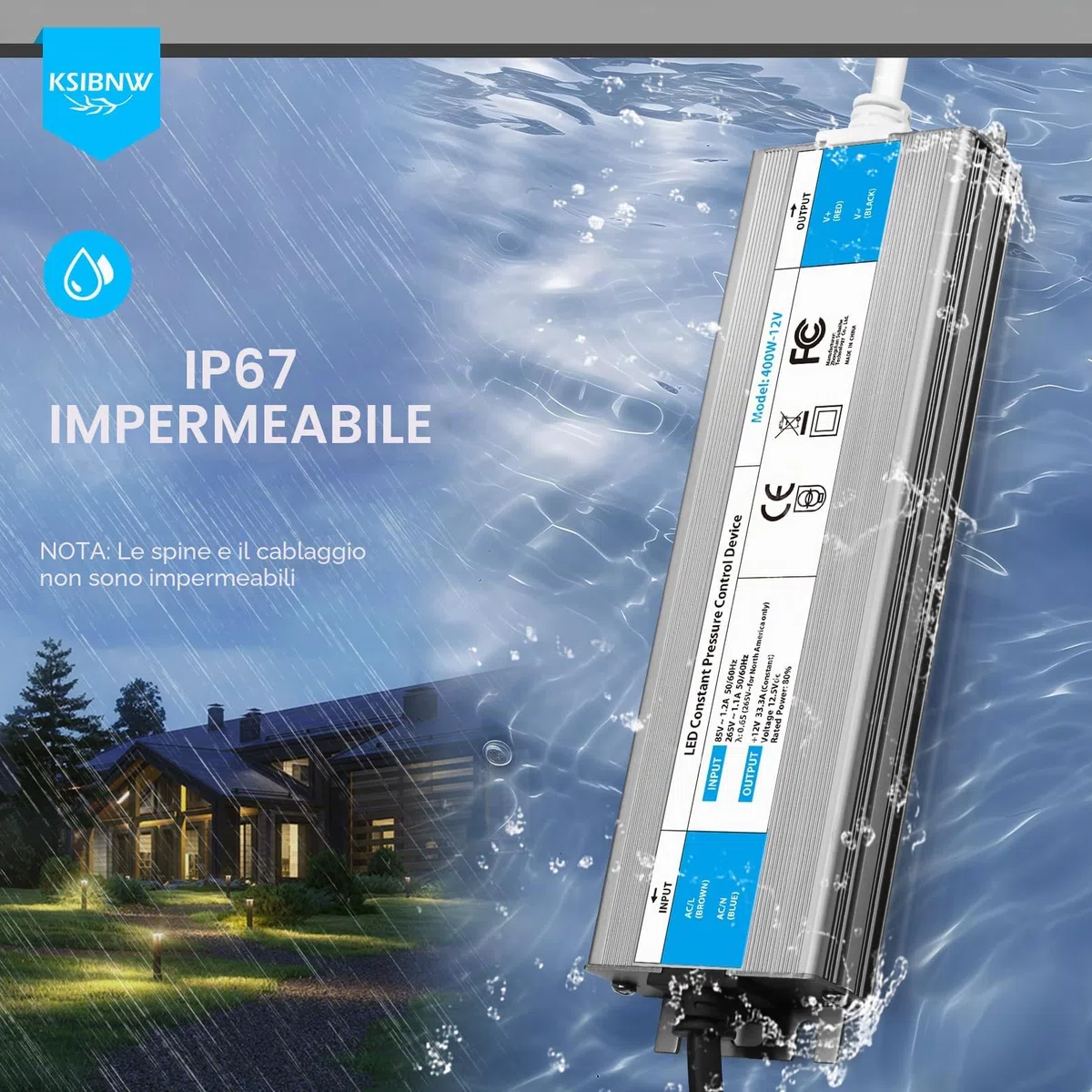 KSIBNW Trasformatore LED 12V 150W Alimentatore Impermeabile IP67 LED Driver con Spina AC 220V a DC 12V 12,5A 150W Adattatore Esterno Trasformatori Interruttore Tensione Bassa Costante Alimentatoredi