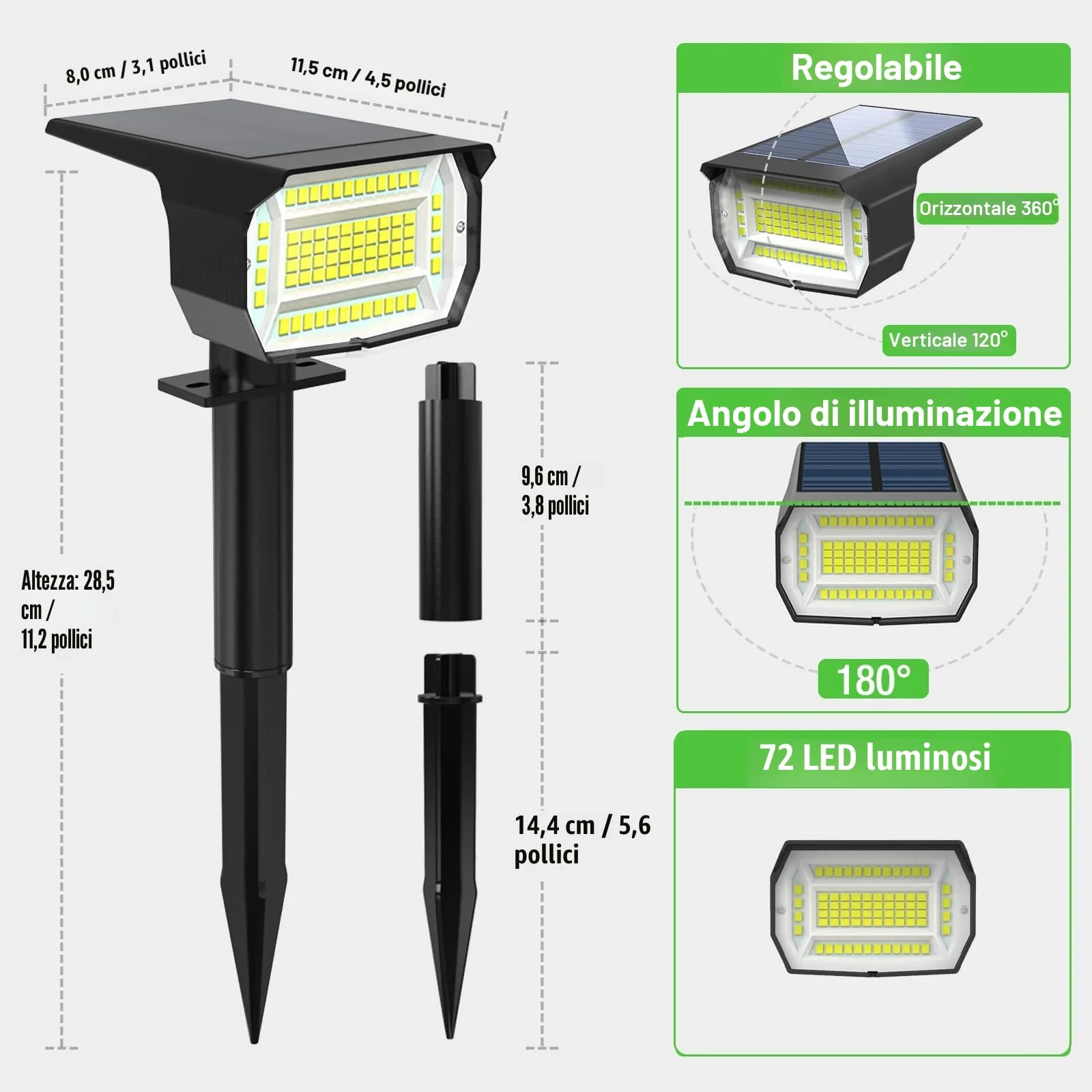 LOTMOS 3Pcs Faretti Solari da Esterno, 72 LED Lampade da Giardino 3 Modalità IP67 Impermeabile Luce per Cortile, Patio, Vialetto, Alberi