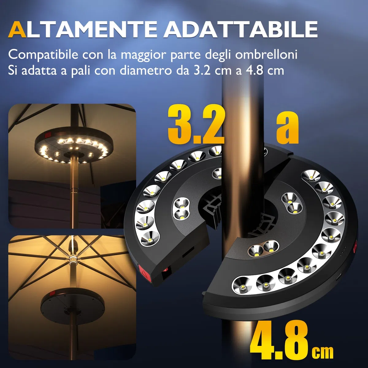 Luce per Ombrellone, Eletorot Luci da Esterno Giardino USB Ricaricabile Illuminazione per Ombrellone da Spiaggia Giardino 200lm