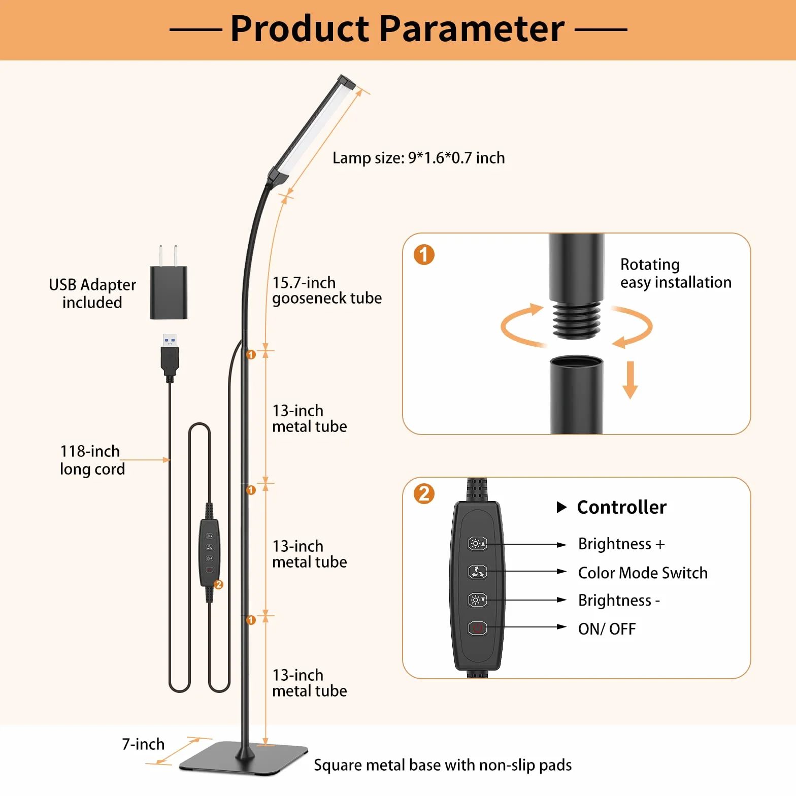 iFalarila Lampada da Terra 120 LED 10W, Piantana con 3 di Colore e 10 Luminosità, Lampada a Stelo Flessibile a Collo d'oca per Soggiorno, Camera da Letto, Ufficio(Nero)