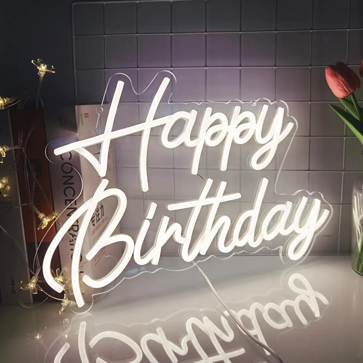 Buon Compleanno Neon Segno, Caldo Bianco Festa di Compleanno Sfondo Decorazione USB Alimentazione Decorazione Camera da Letto Parete Decorazione 5V 16,5 * 11