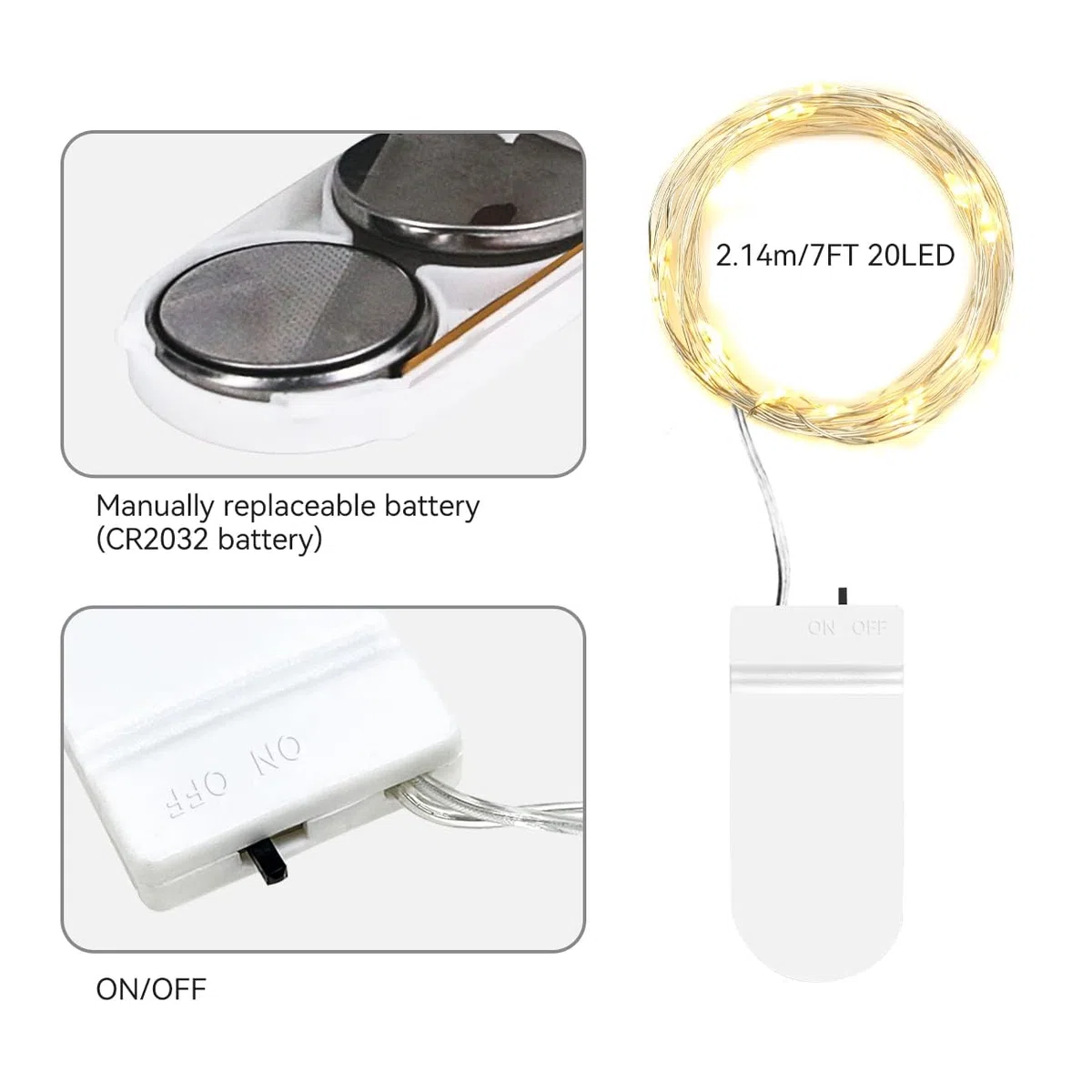 btfarm 30 Pezzi Lucine Led Decorative a Batteria, 2M 20LED Luci Led a Batteria, IP65 Impermeabile Mini DIY Stringa Luci Catena Luminos per Interni Natale Matrimoni - Bianco Caldo