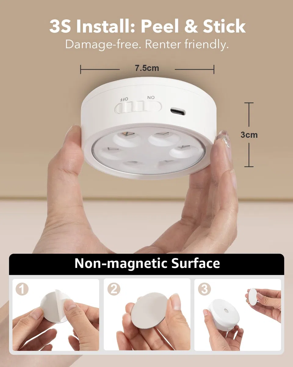 Faretti LED Adesivi Senza Fili, 2400 mAh Dimmerabile Luci Armadio Ricaricabili con Telecomando Luce Vetrine USB Lampada Sottopensile Cucina a Batteria Faretto LED Interno per Parete Guardaroba