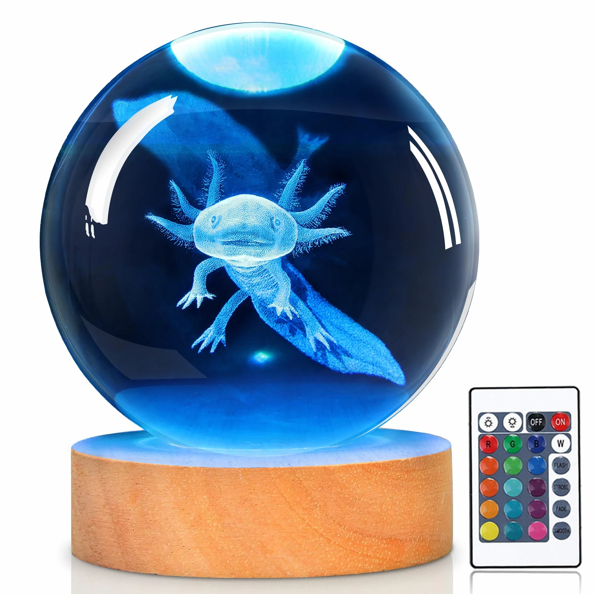 OkiyiD Axolotl, sfera di cristallo 3D, luce notturna con telecomando, lampade a sfera in vetro per amici, compleanni, vacanze, fantastici giocattoli decorativi per ragazzi e ragazze