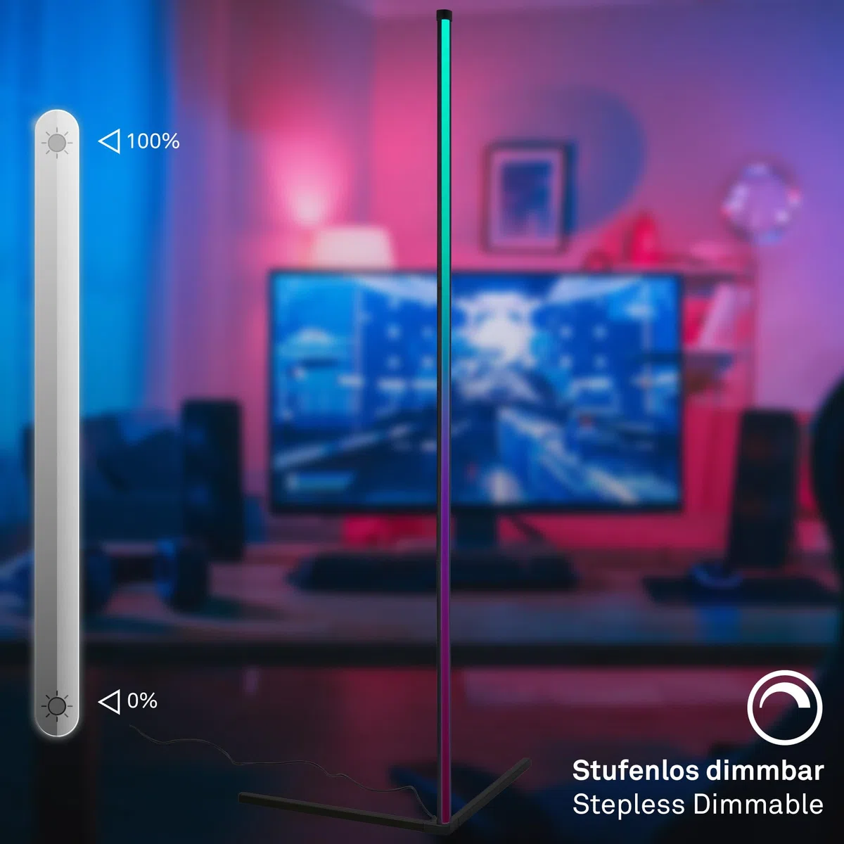 BRILONER - Lampada da terra a LED RGBIC con telecomando, postazione da gaming, illuminazione gaming, lampada da party con sensore musicale, barra luminosa a LED dimmerabile, luce multicolore, nero