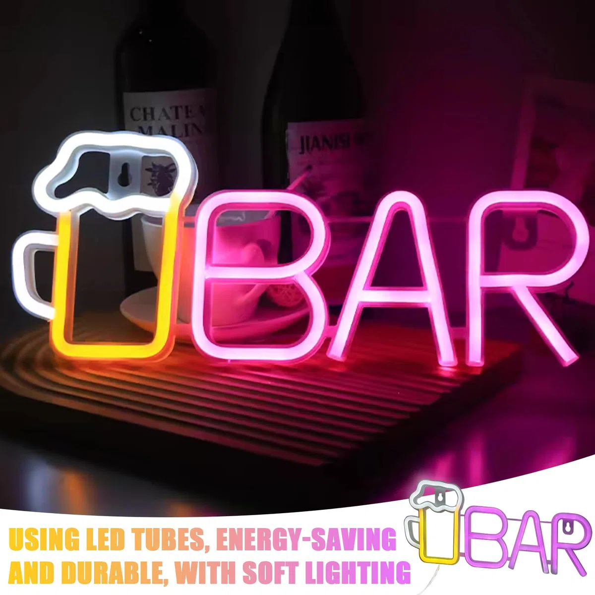 GOMETY Cartello neon, LED Bar Neon Sign, USB o batteria 3-AA, luce blu per bar, decorazione da parete