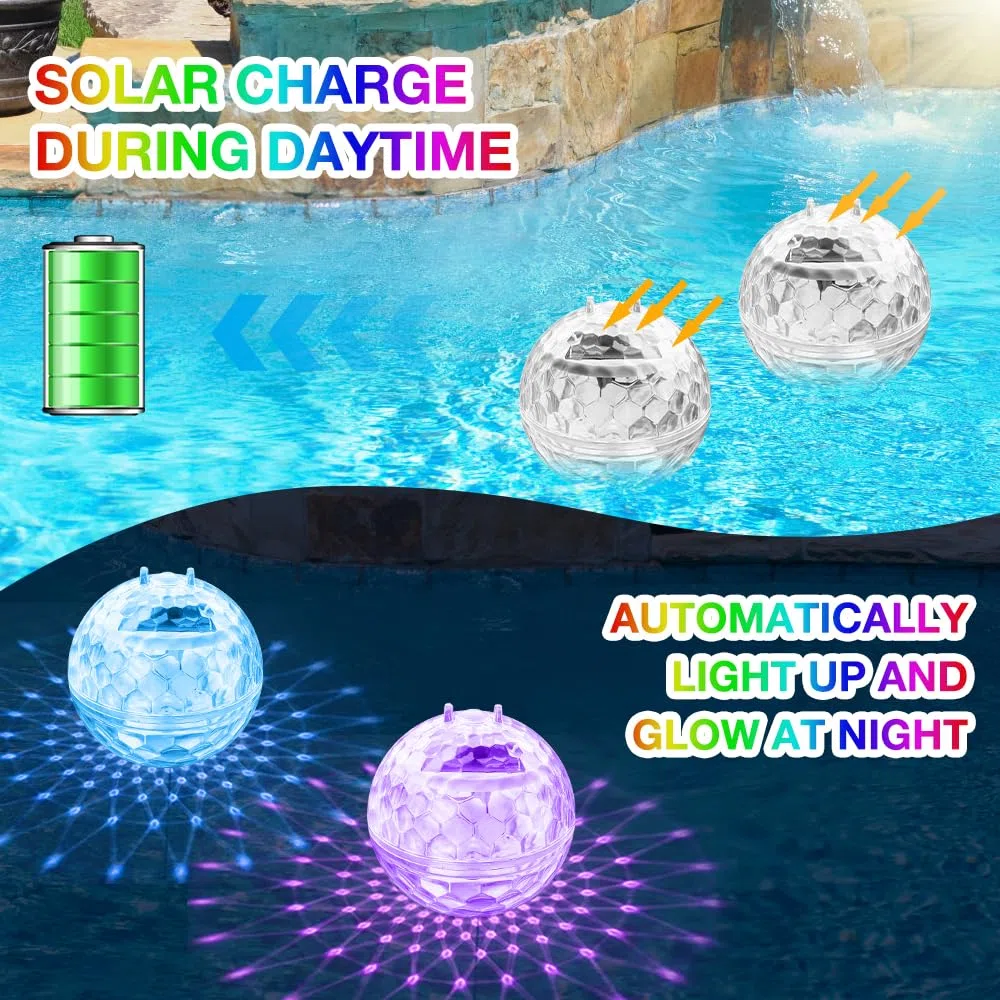 2 pezzi Luci Solari per Piscina, Galleggiante Piscina Luci Solari, Luci LED per Piscina, Luci Piscina Solari per Piscina, Laghetto, Fiori da Giardino All'aperto